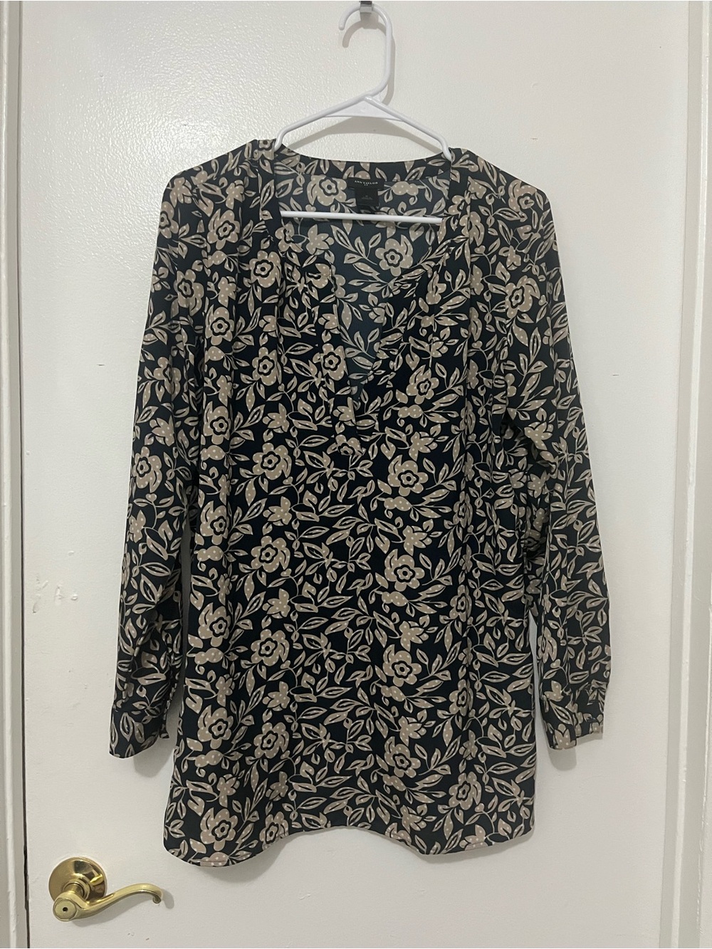 Ann Taylor Black Tunic with Cream Floral Print